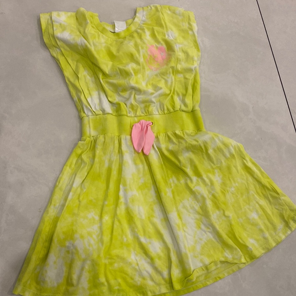 Yellow and white tie-dye Billy blush dress with pink waist tie size 10